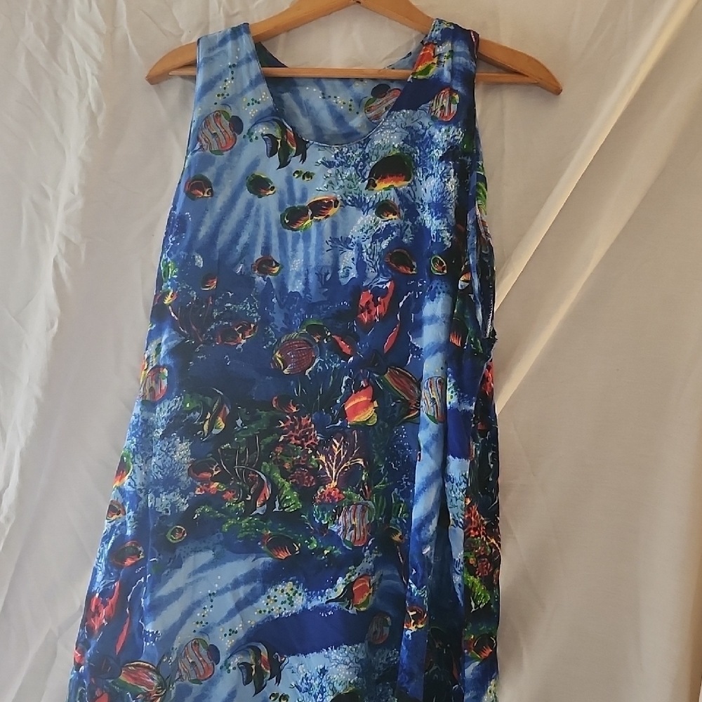Blue Ocean Print Sleeveless Dress